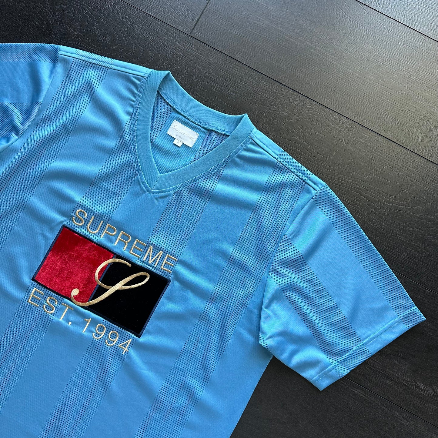 Supreme Velvet Logo Mesh Stripe Top